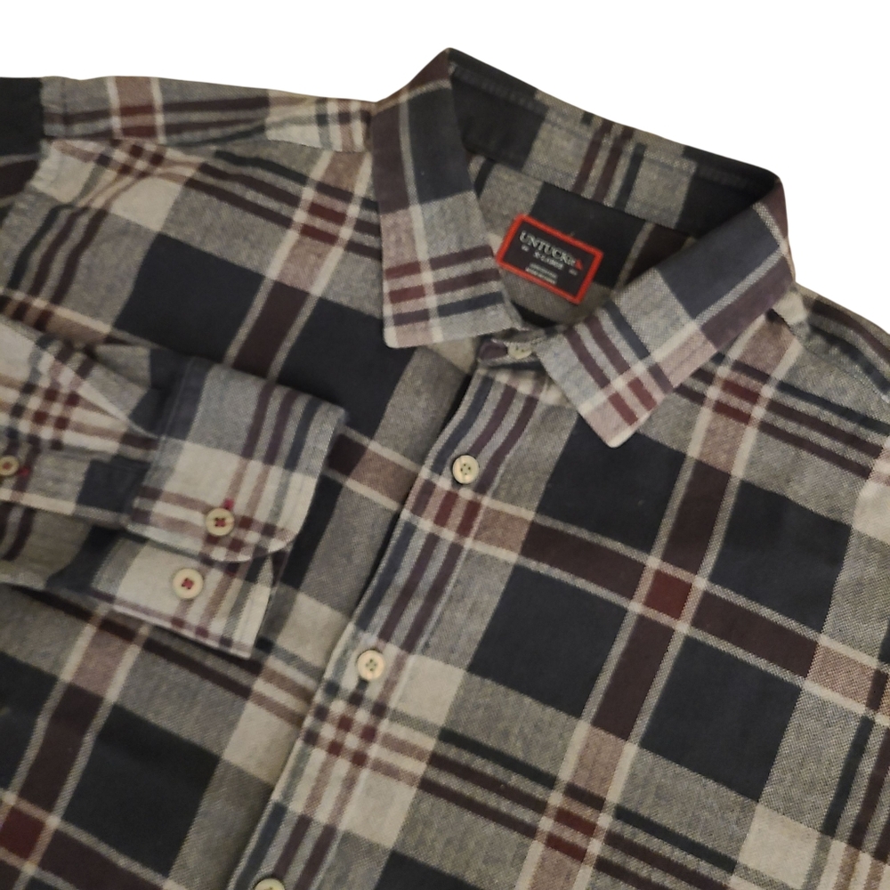 UNTUCKit Men's XL Maroon & Gray Plaid Long Sleeve Button-Up Flannel